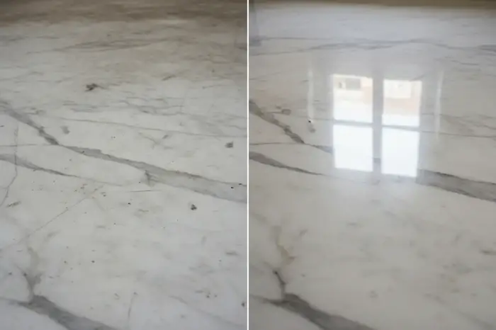 Marbre terne avant et marbre brillant après cristallisation